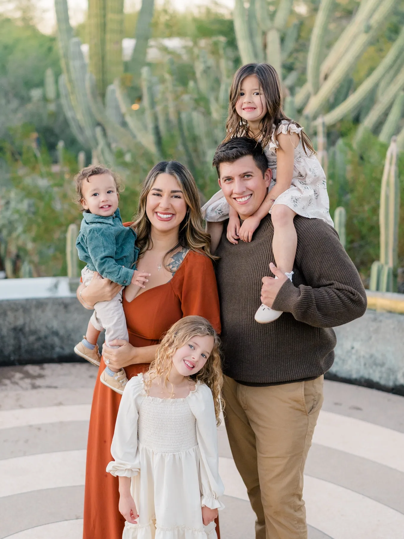 Richard and Gabrielle Schmidt with their three kids at the Desert Botanical Garden